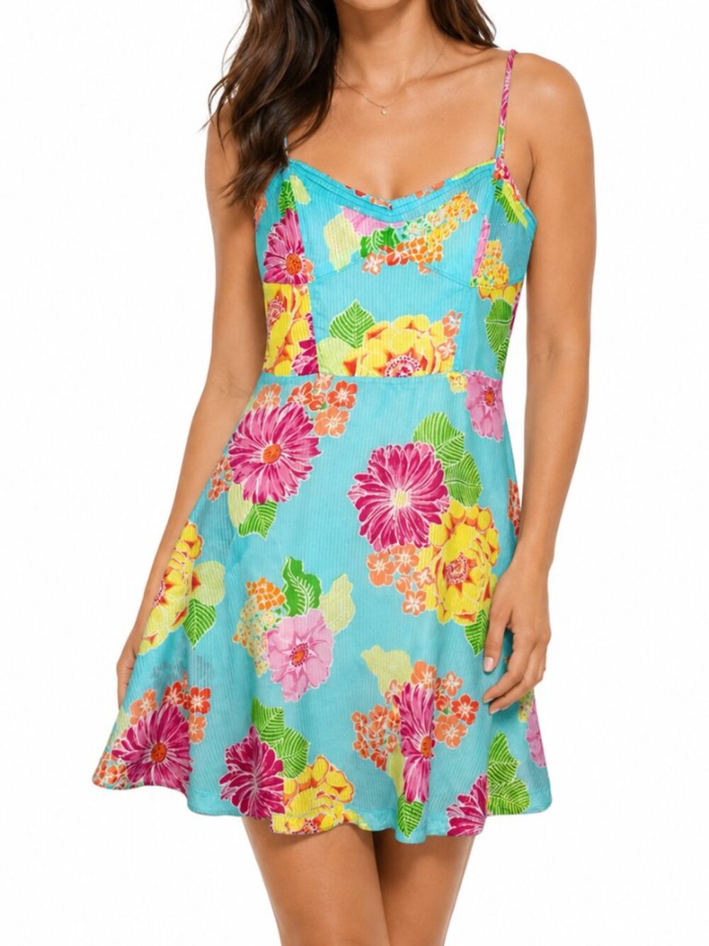 Aeropostale Blue Pink Tropical Print Spaghetti Strap Sundress
